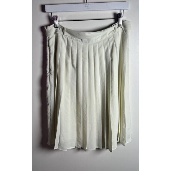 ModCloth Womens Large Cream Pleated Tie Waist Knee‎ Length Career Formal Skirt - Picture 3 of 9